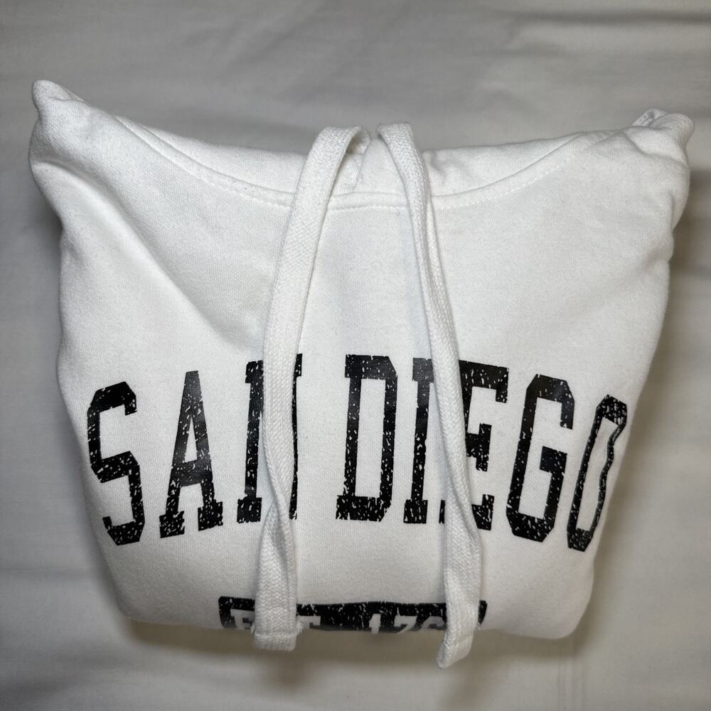 San Diego California Spellout Graphic White Hooded Sweatshirt Womens Large - Picture 11 of 11
